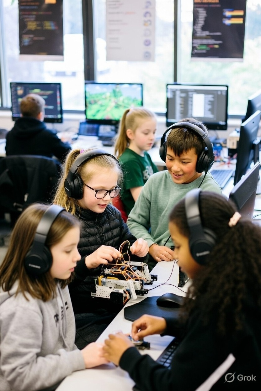 Students focused on robotics learning